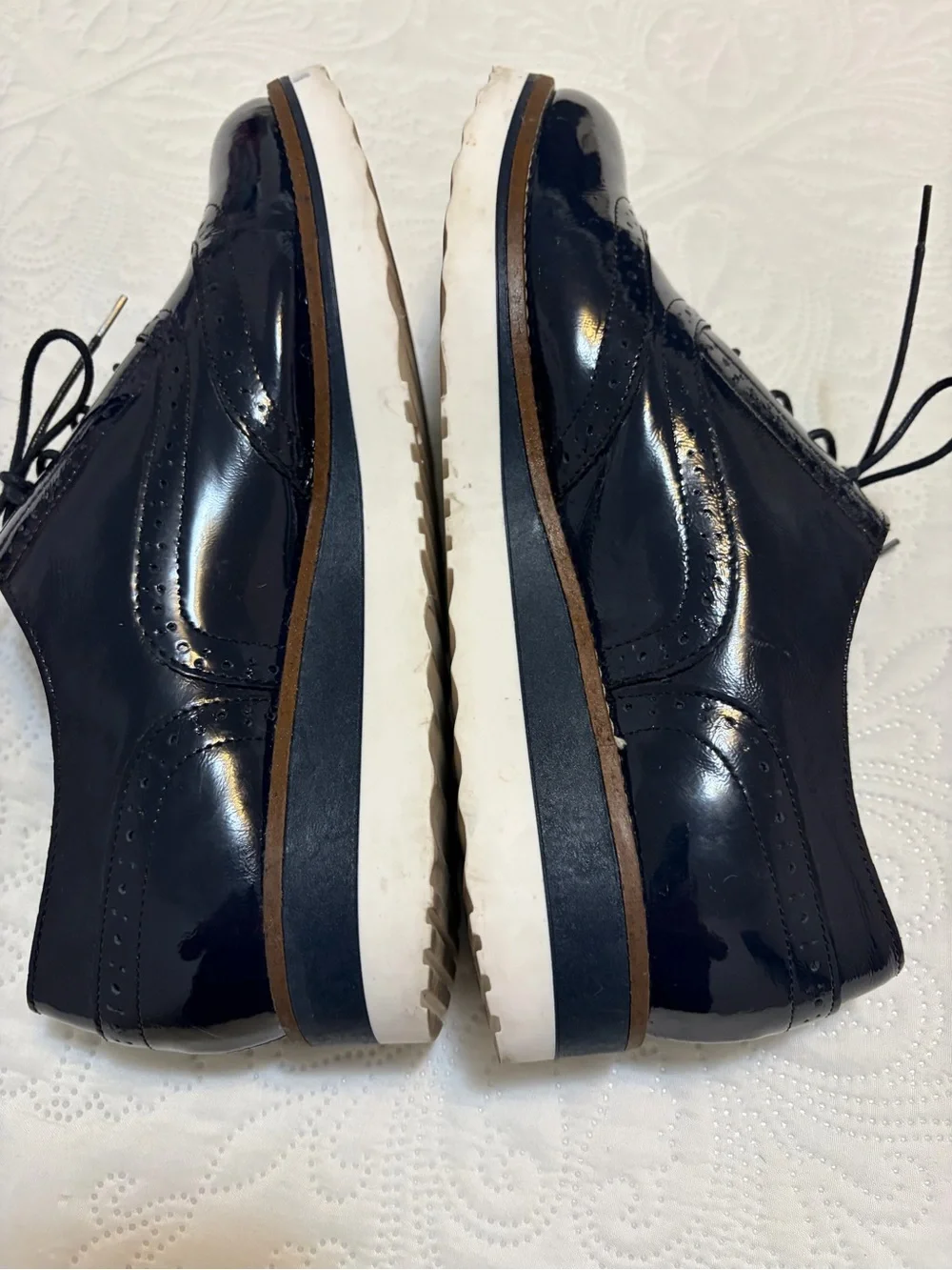 Boden Nina Patent Platform Brogues - Navy